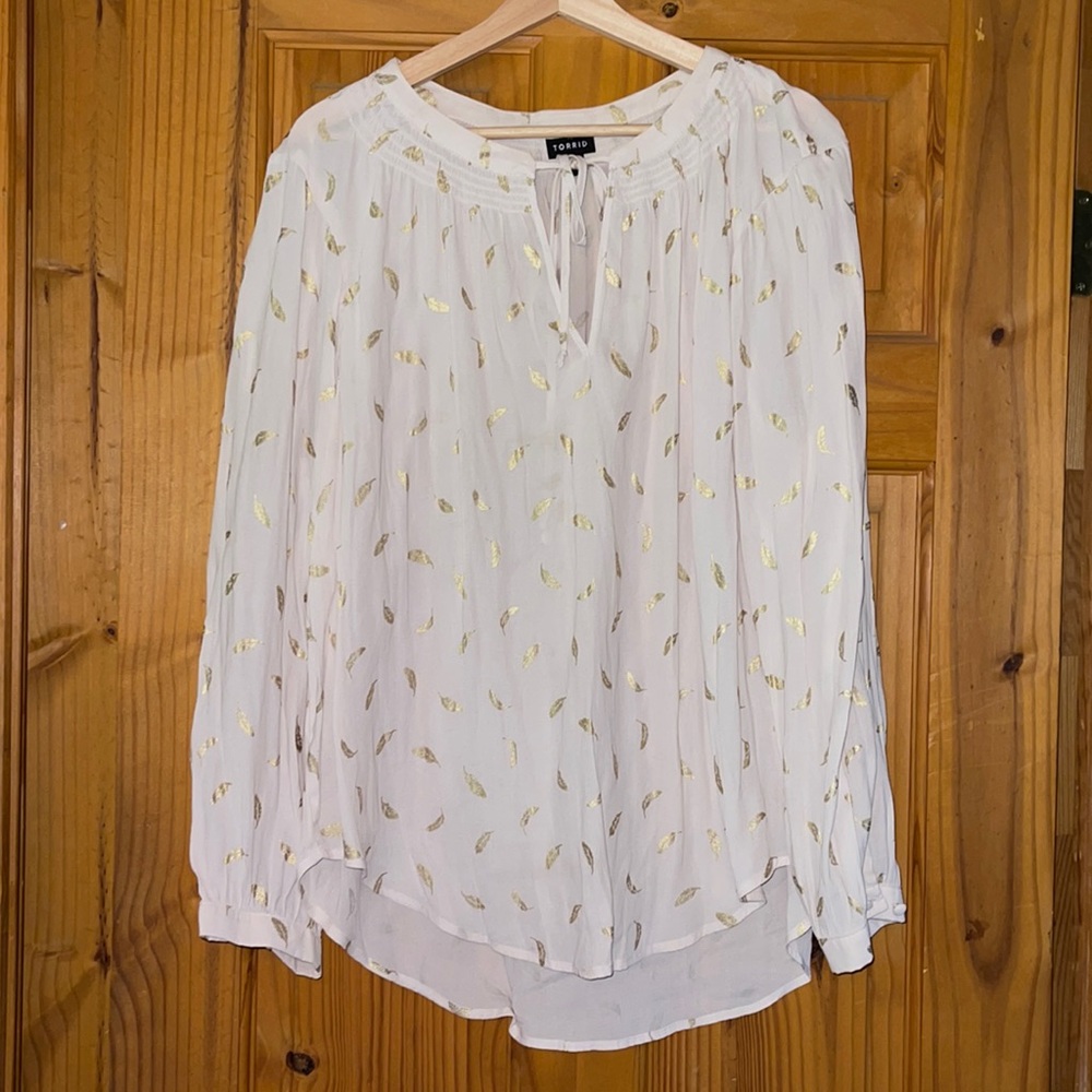 Torrid Gold Feathered Blouse, Size: 1 (14/16 or 1X)